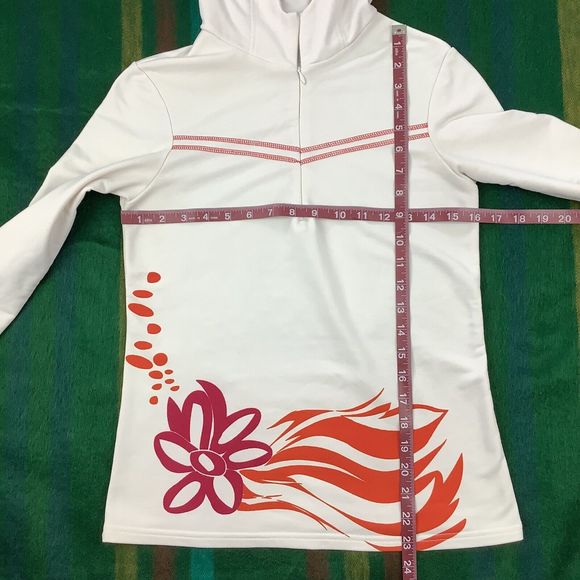 Athleta Top Women's S Small White Orange Pink Pullover 1/4 Zip Hooded Thumbholes - Picture 6 of 10